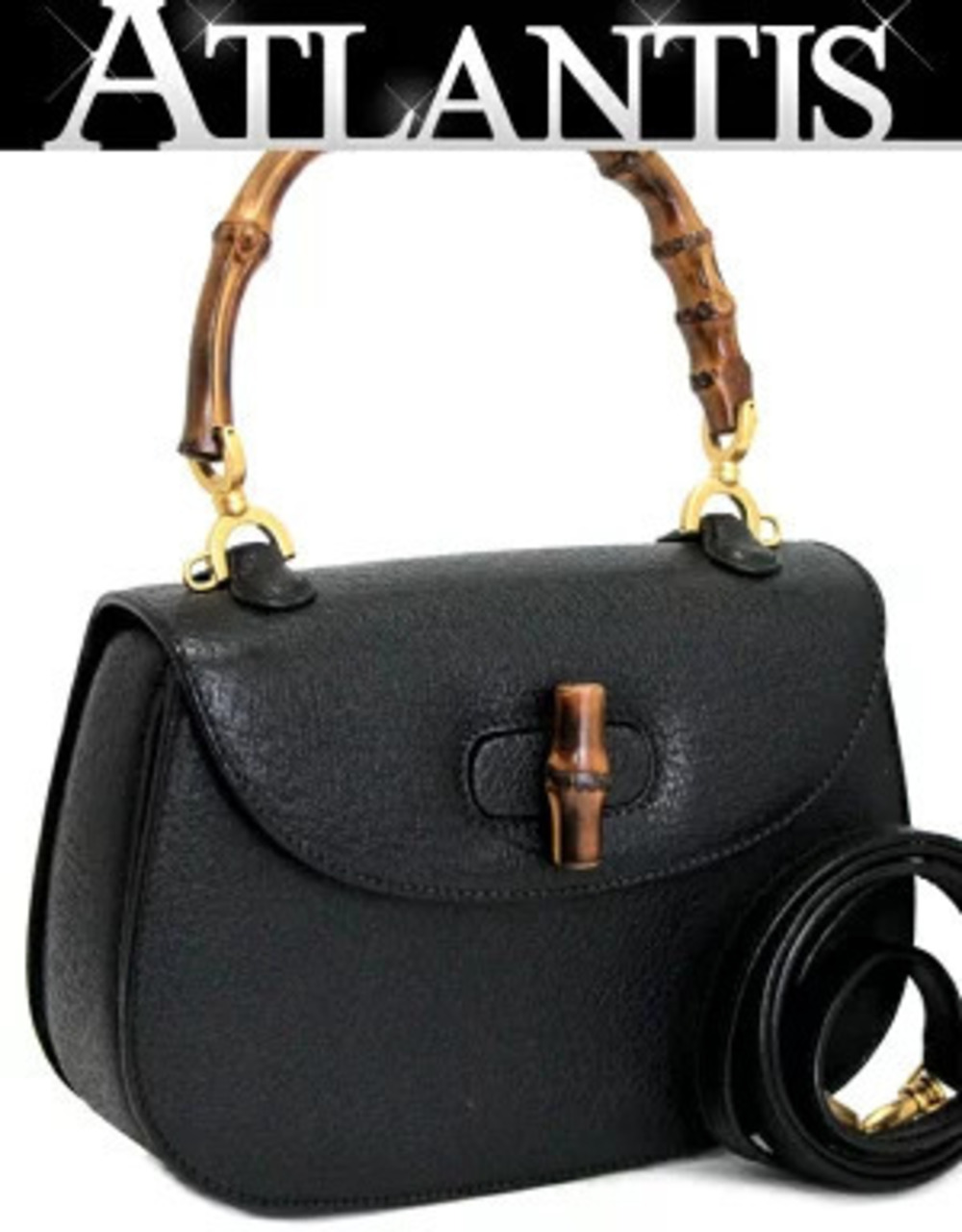 Gucci bamboo shoulder bag handbag leather black